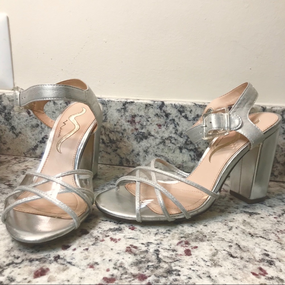 Silver + Clear Nina Block Heel Sandals